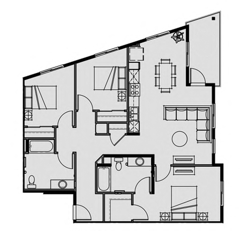 Unit 3.1 3 Bed 2 Bath 1220 sq ft